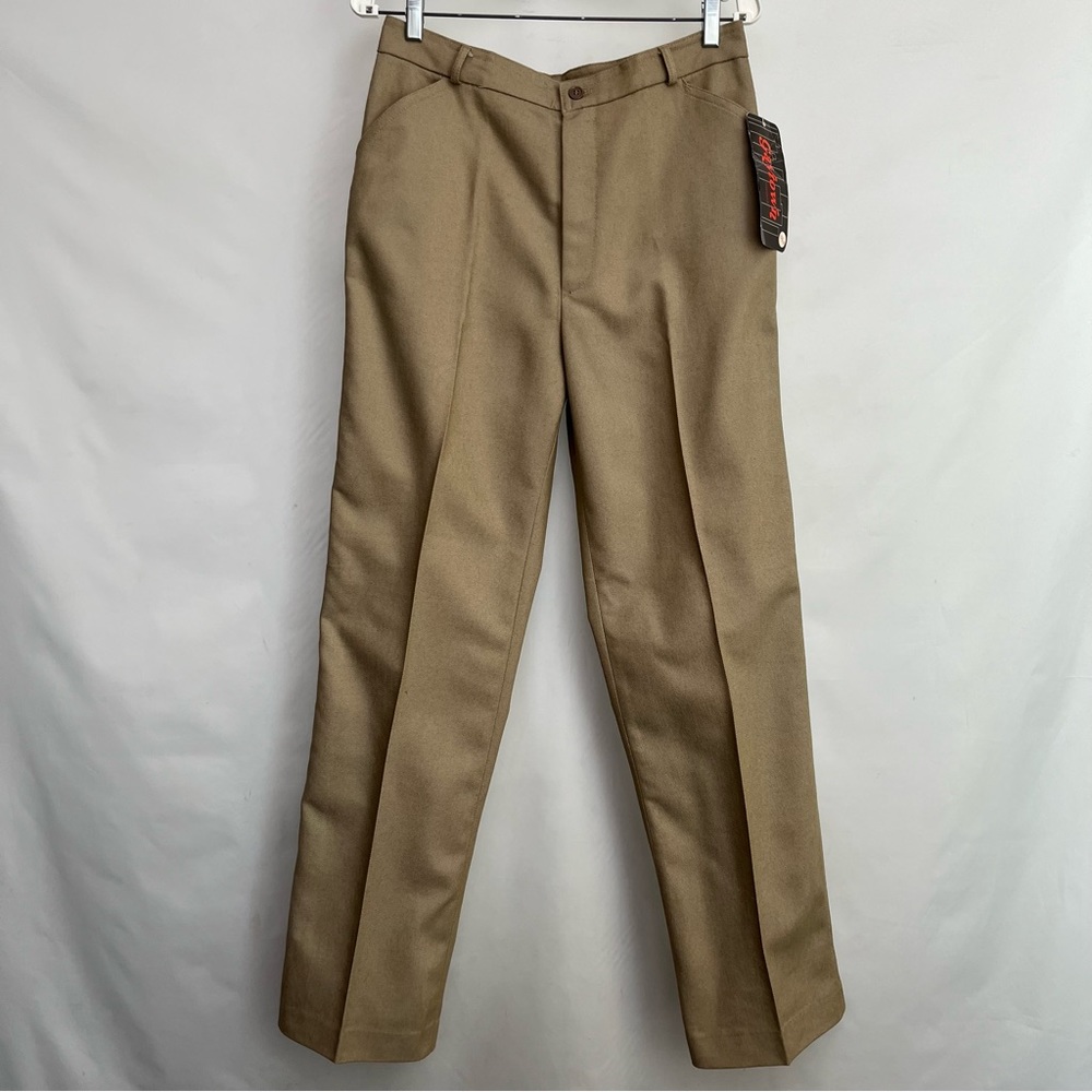 Vintage 70s Deadstock Flat front Ultra High Rise Tan/white Canvas size 30 Talon